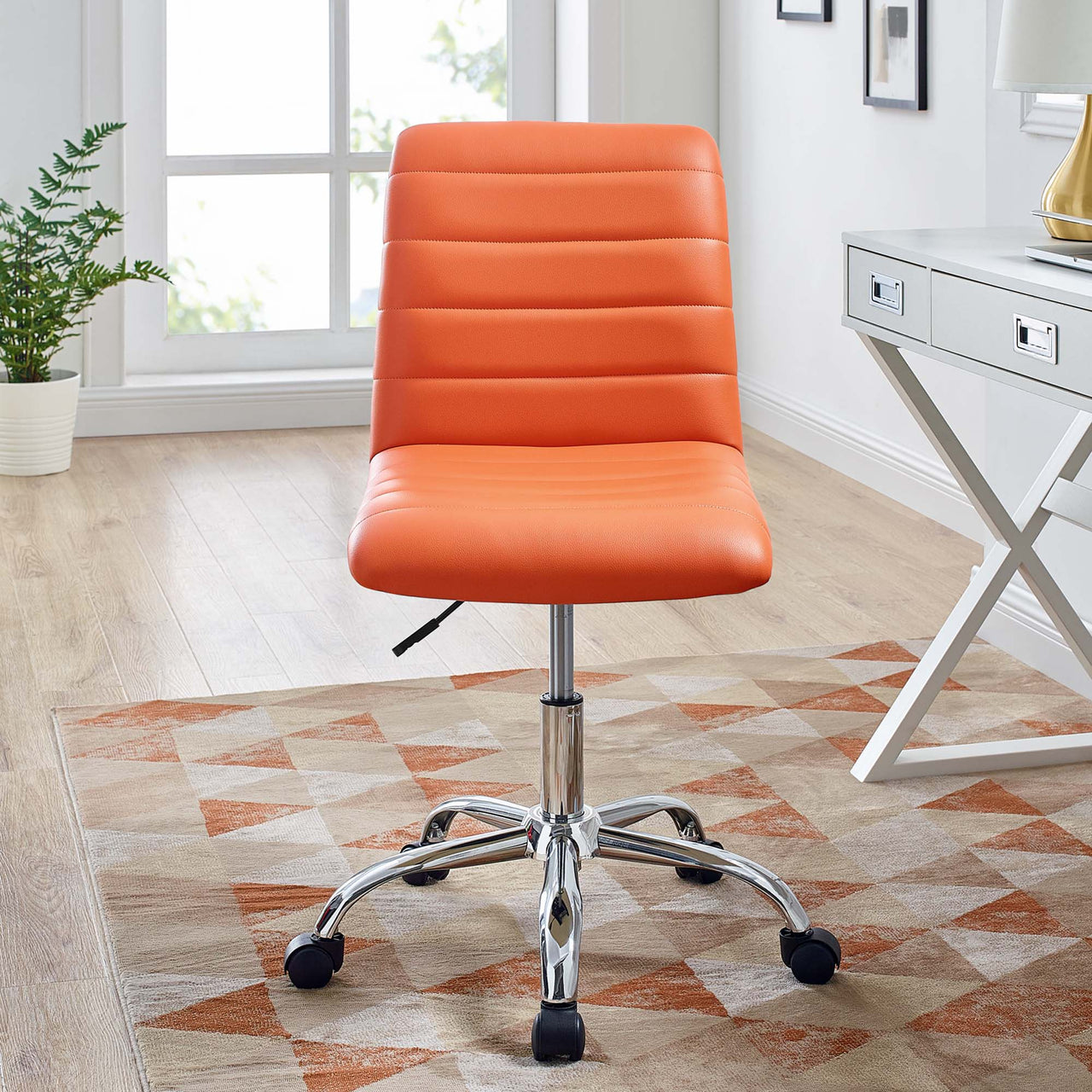 Ripple Armless Mid Back Vinyl Office Chair, Orange