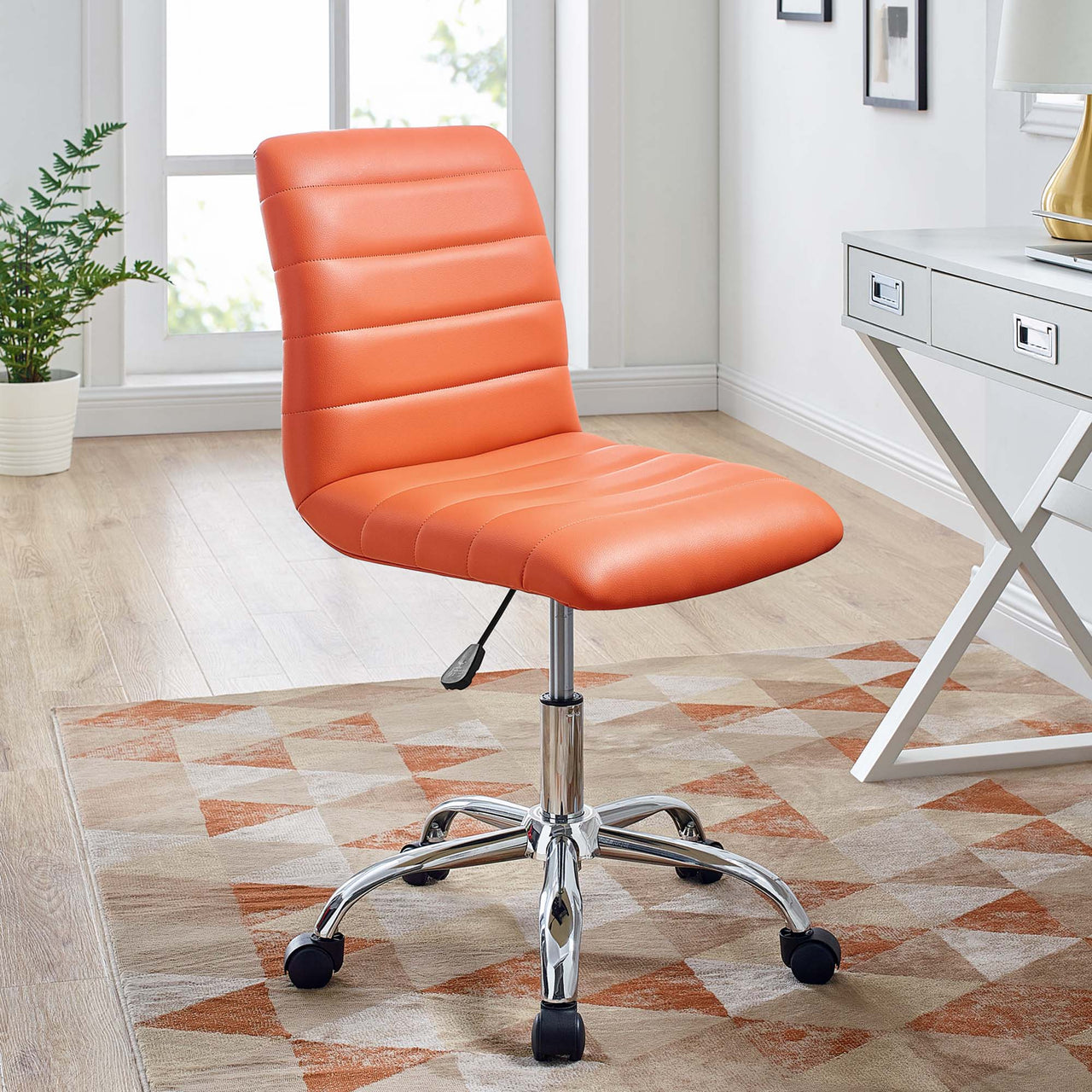 Ripple Armless Mid Back Vinyl Office Chair, Orange