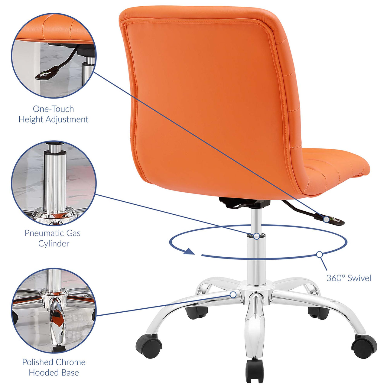 Ripple Armless Mid Back Vinyl Office Chair, Orange