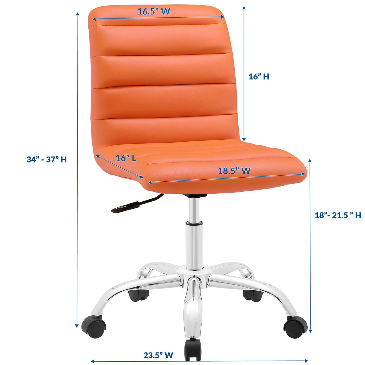 Ripple Armless Mid Back Vinyl Office Chair, Orange