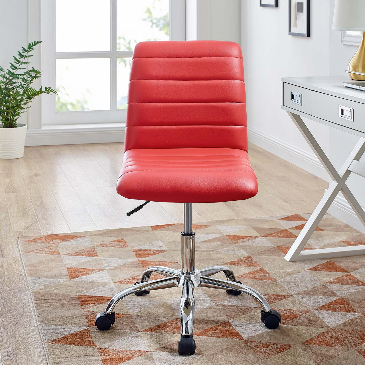 Ripple Armless Mid Back Vinyl Office Chair, Red