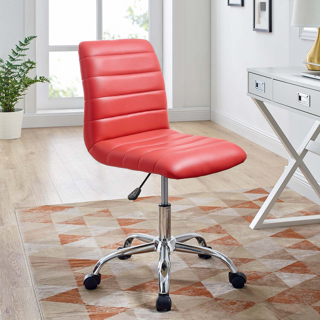 Ripple Armless Mid Back Vinyl Office Chair, Red