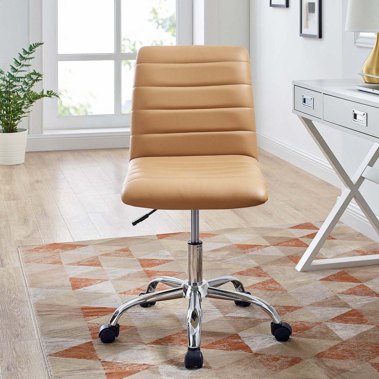Ripple Armless Mid Back Vinyl Office Chair, Tan