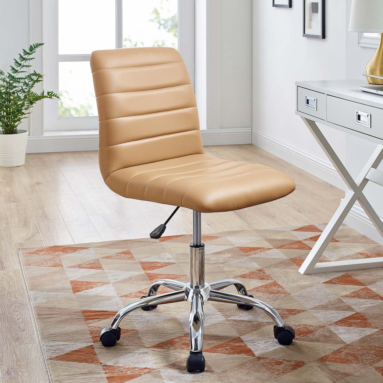 Ripple Armless Mid Back Vinyl Office Chair, Tan