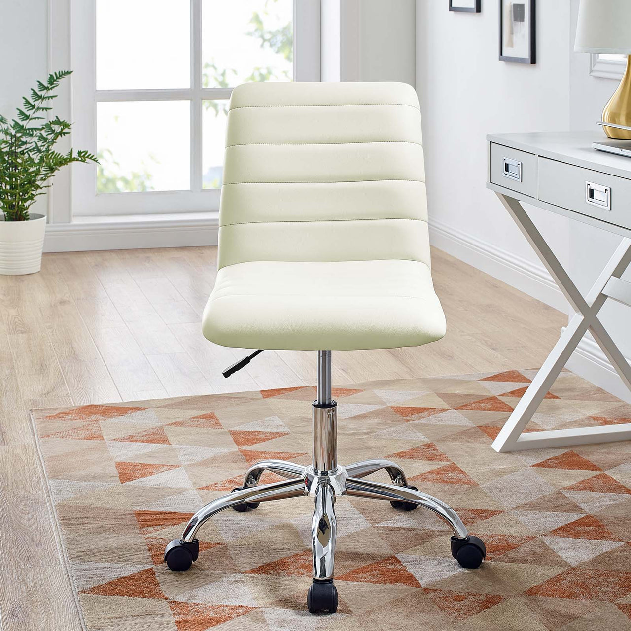 Drift Armless Mid Back Eco-Leather Office Chair, White