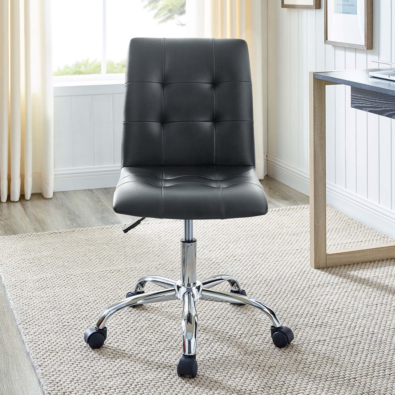 Quartz Armless Mid Back Office Chair, Black