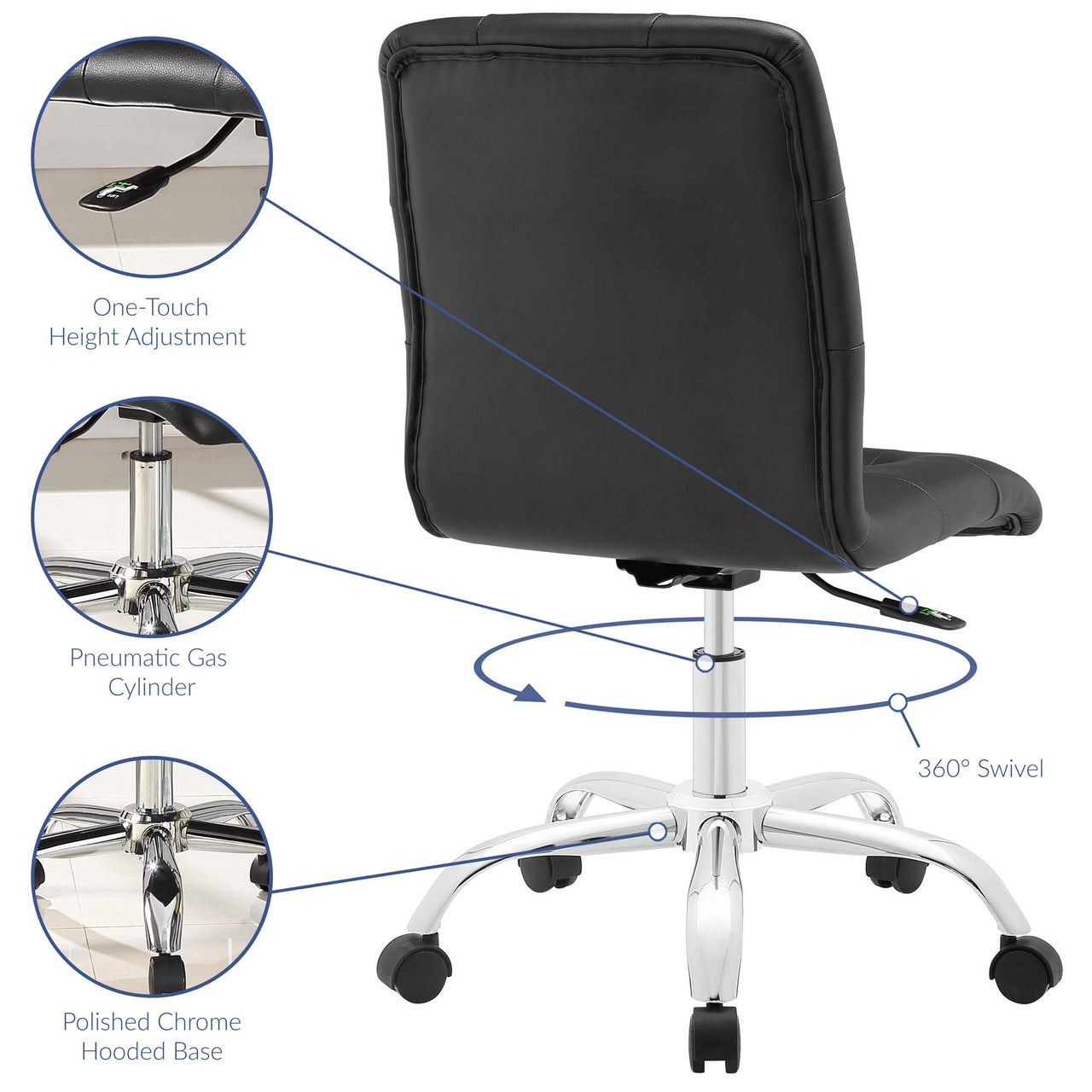 Quartz Armless Mid Back Office Chair, Black