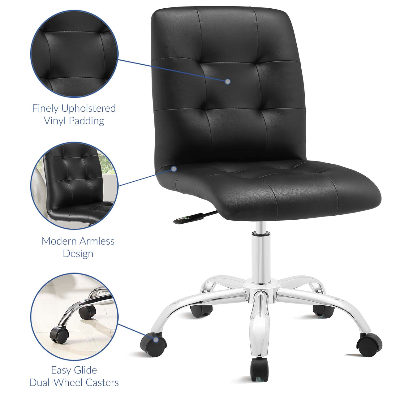 Quartz Armless Mid Back Office Chair, Black