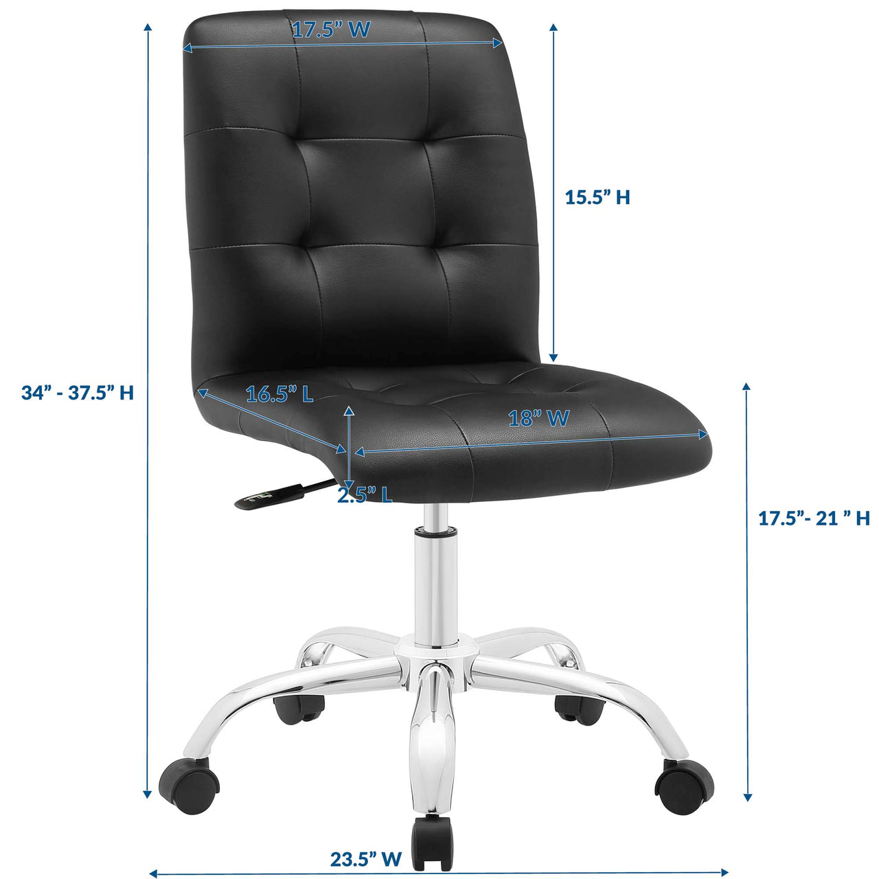 Quartz Armless Mid Back Office Chair, Black