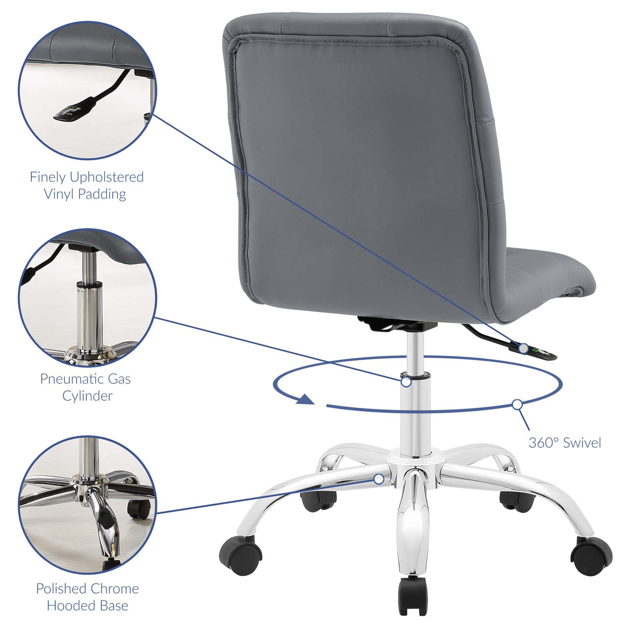 Quartz Armless Mid Back Office Chair, Gray