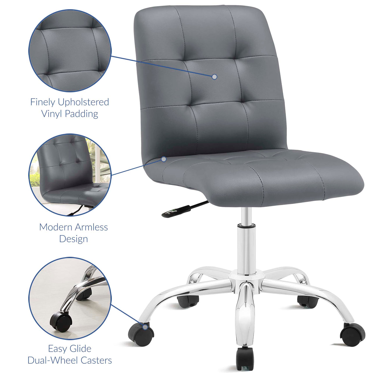 Quartz Armless Mid Back Office Chair, Gray