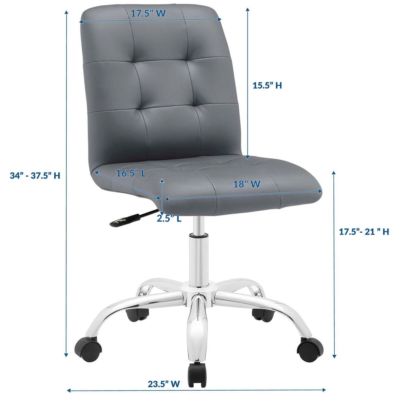 Quartz Armless Mid Back Office Chair, Gray