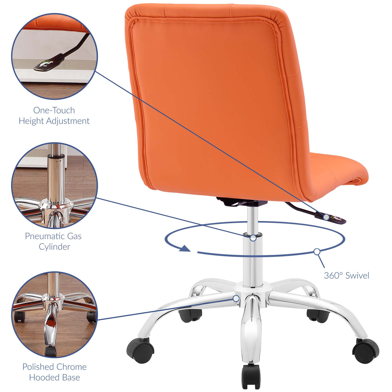 Quartz Armless Mid Back Office Chair, Orange