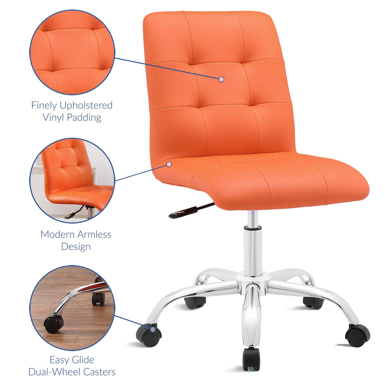Quartz Armless Mid Back Office Chair, Orange