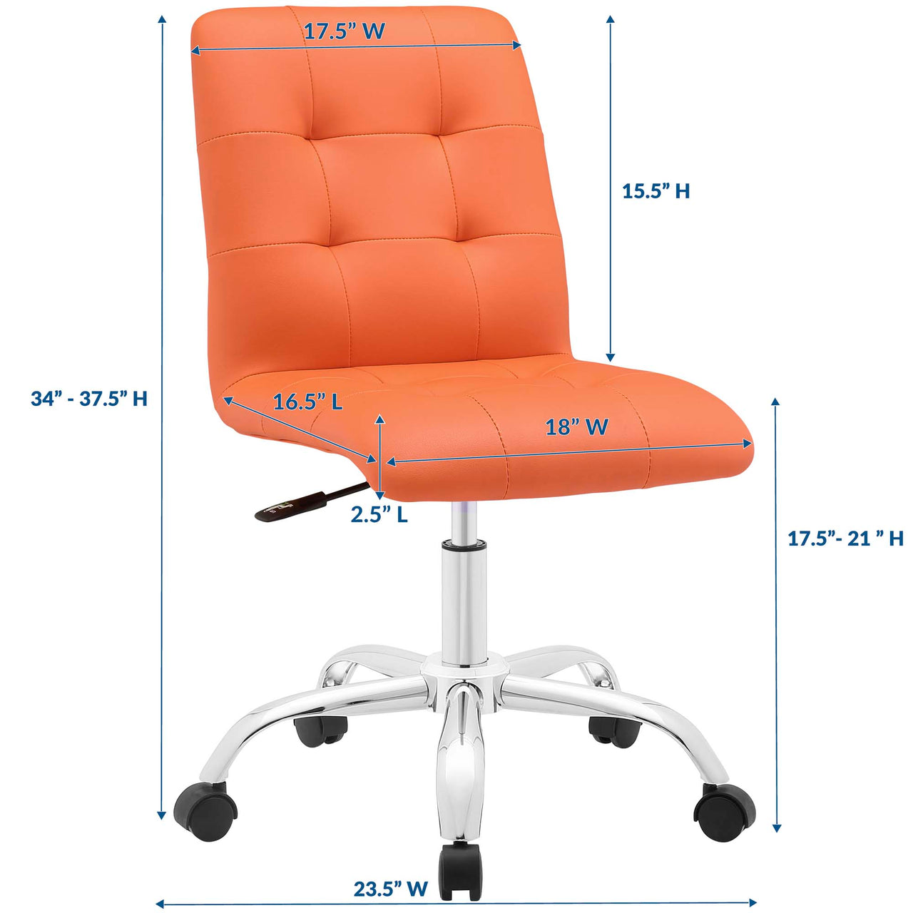 Quartz Armless Mid Back Office Chair, Orange