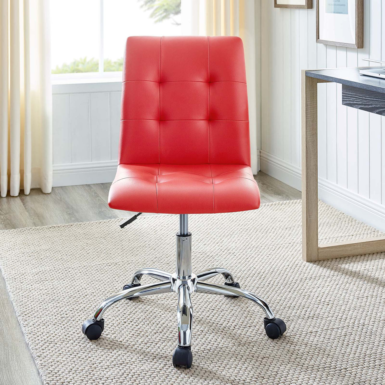 Prim Armless Mid Back Office Chair, Red