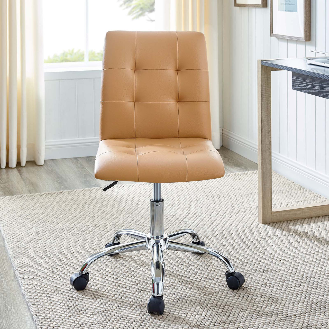Prim Armless Mid Back Office Chair, Tan