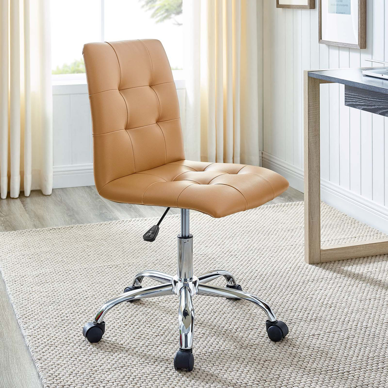 Prim Armless Mid Back Office Chair, Tan