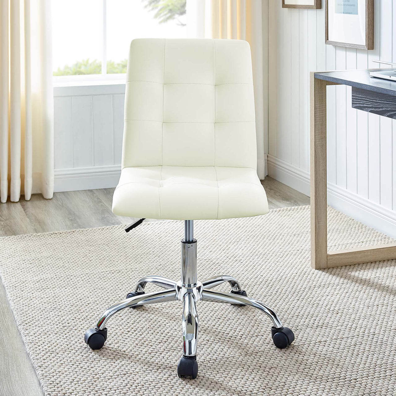 Prim Armless Mid Back Office Chair, White