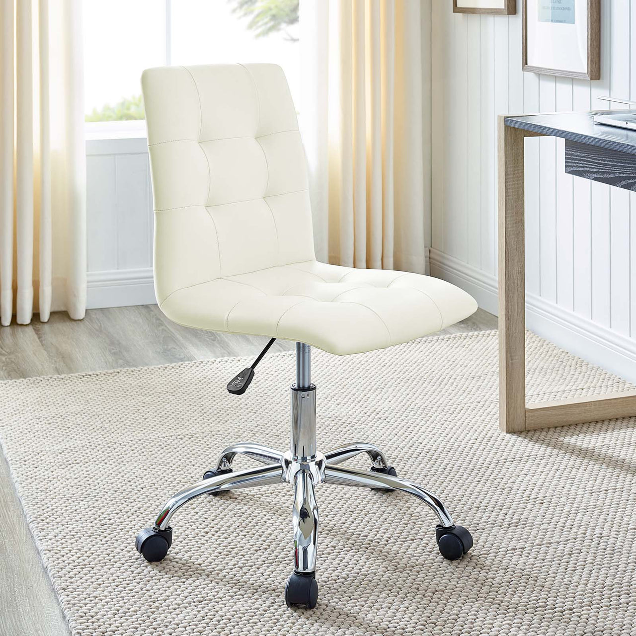 Prim Armless Mid Back Office Chair, White