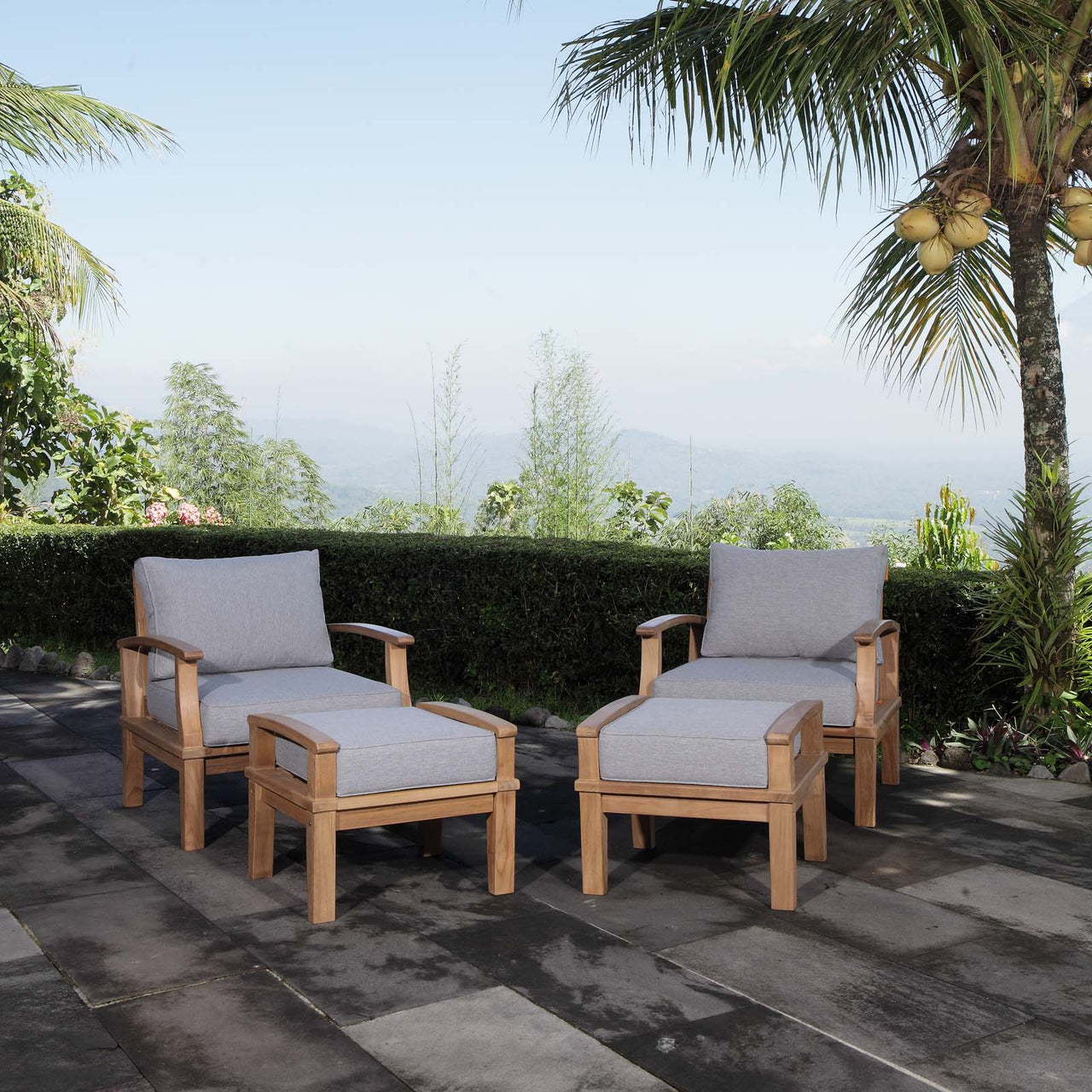 Shorehaven 4-Piece Alfresco Lounging Set, Natural Wood & Gray
