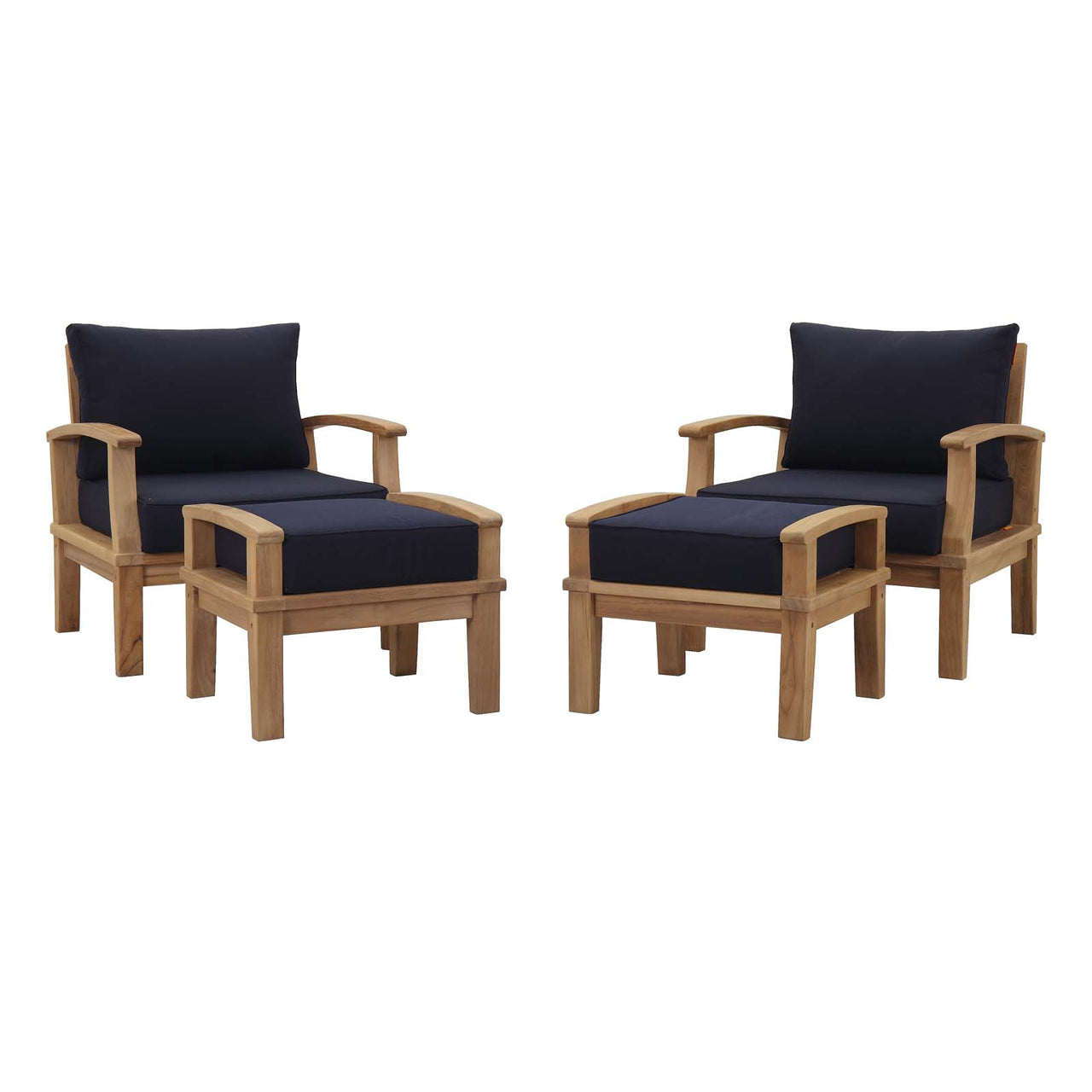 Marina 4 Piece Outdoor Patio Teak Set, Natural Wood & Navy