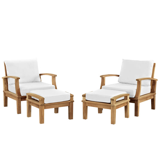 Shorehaven 4-Piece Alfresco Lounging Set, Natural Wood & White