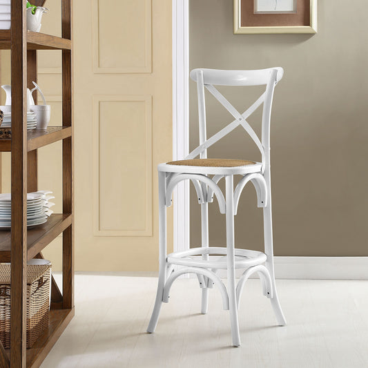 Countryside-Chic Rattan Bar Stool, White & Beige