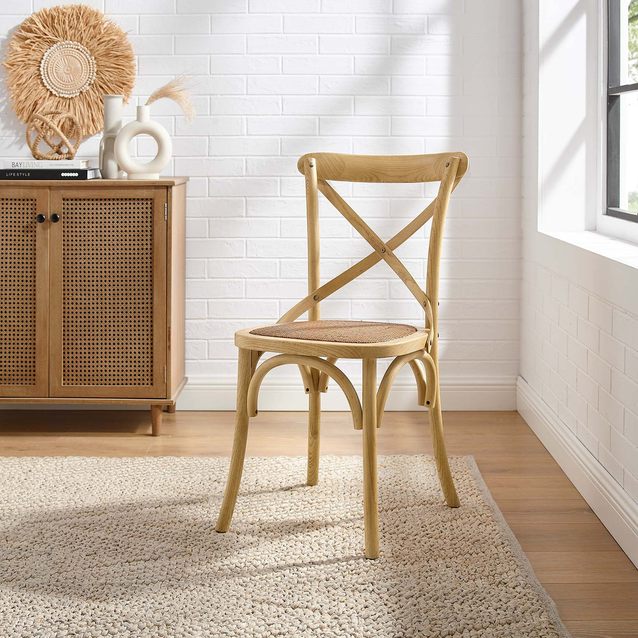 Countryside-Chic Dining Chair, Natural Wood