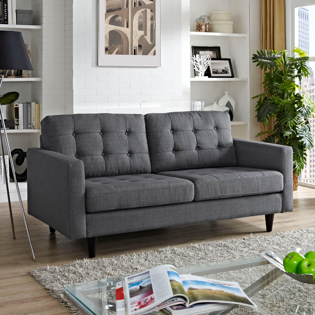 Dynasty Textured Fabric Loveseat, Gray