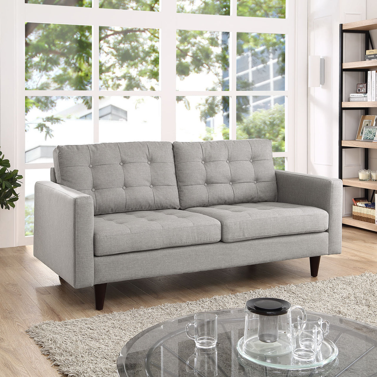 Dynasty Textured Fabric Loveseat, Light Gray