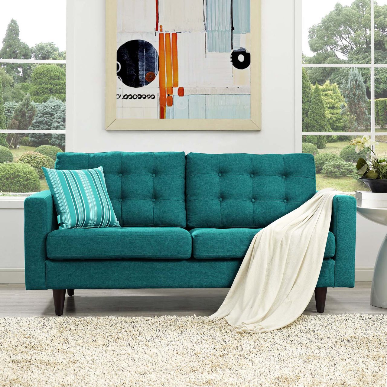 Dynasty Textured Fabric Loveseat, Teal
