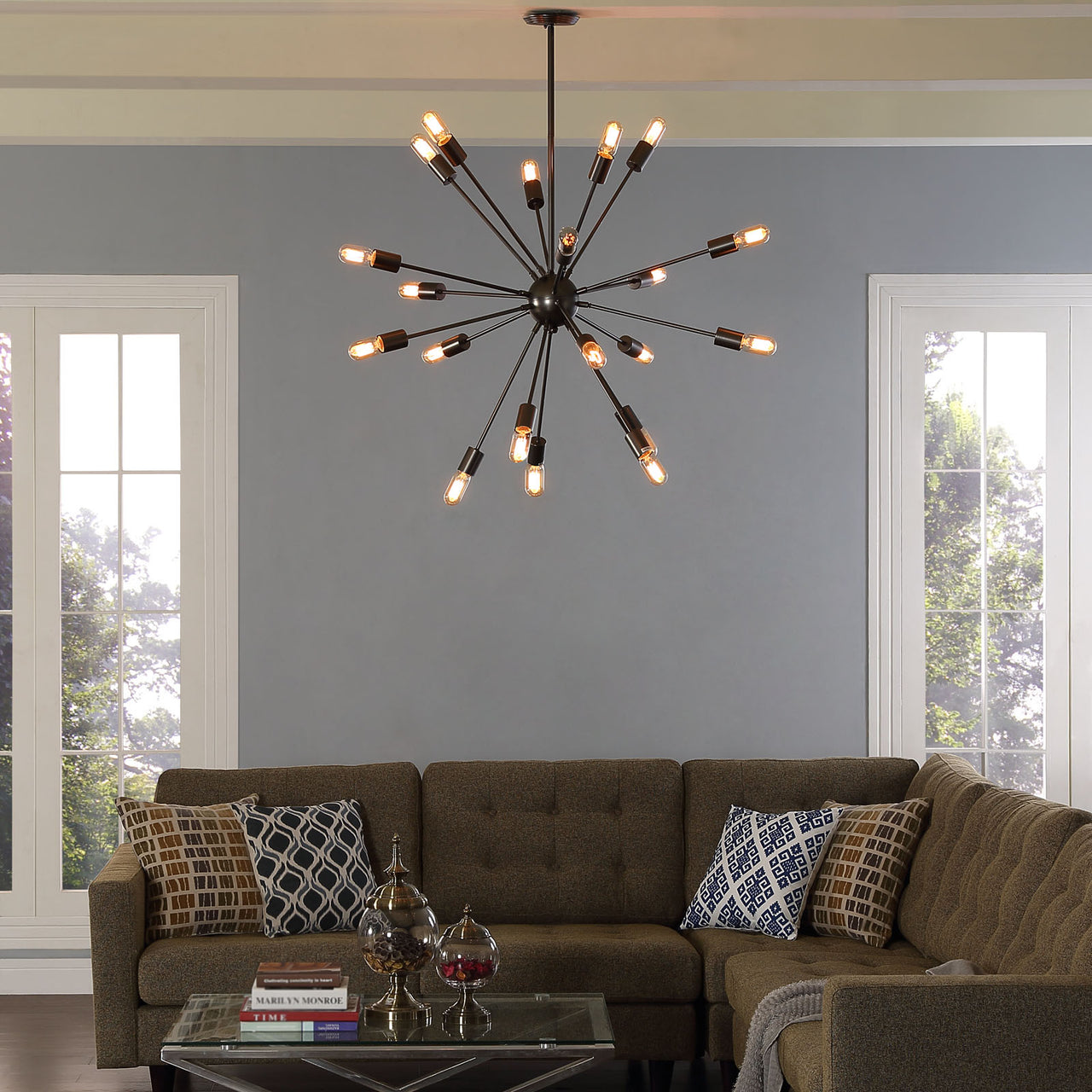 Beam Stainless Steel Chandelier, Gray