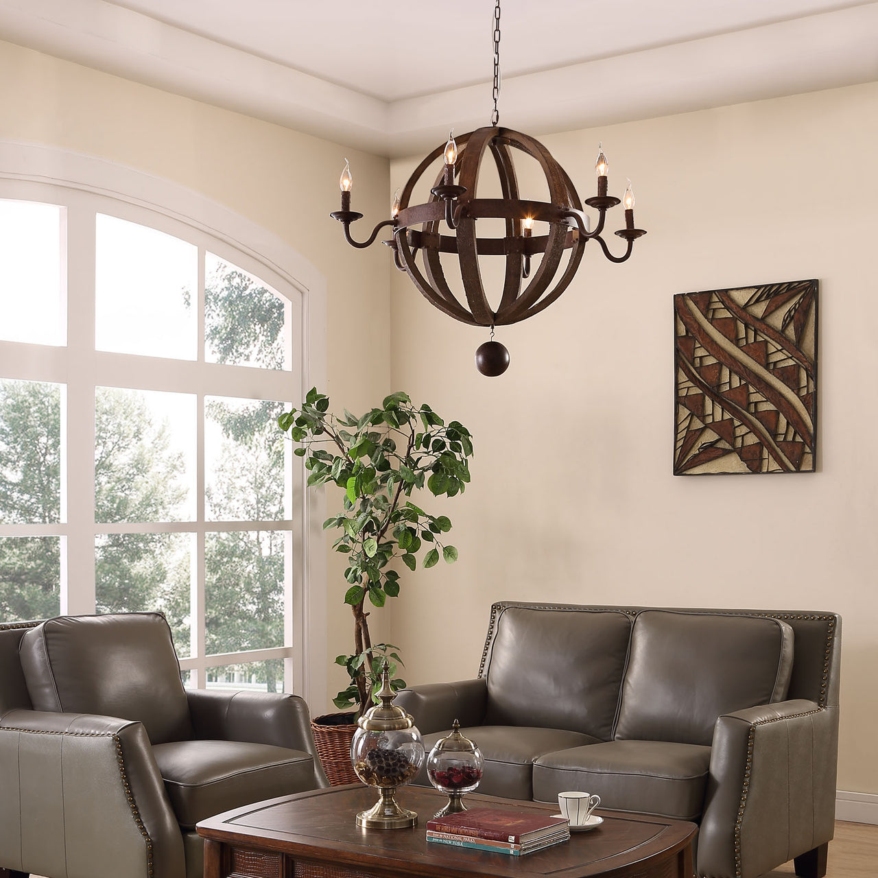 Catapult Chandelier, Antique Brass