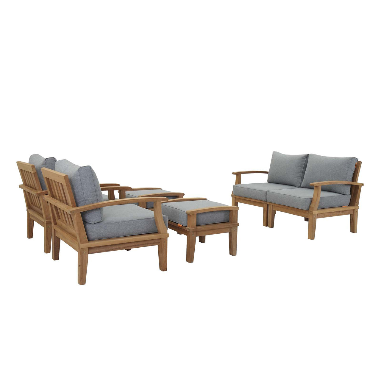 Marina 6 Piece Outdoor Patio Teak Set, Natural Wood & Gray