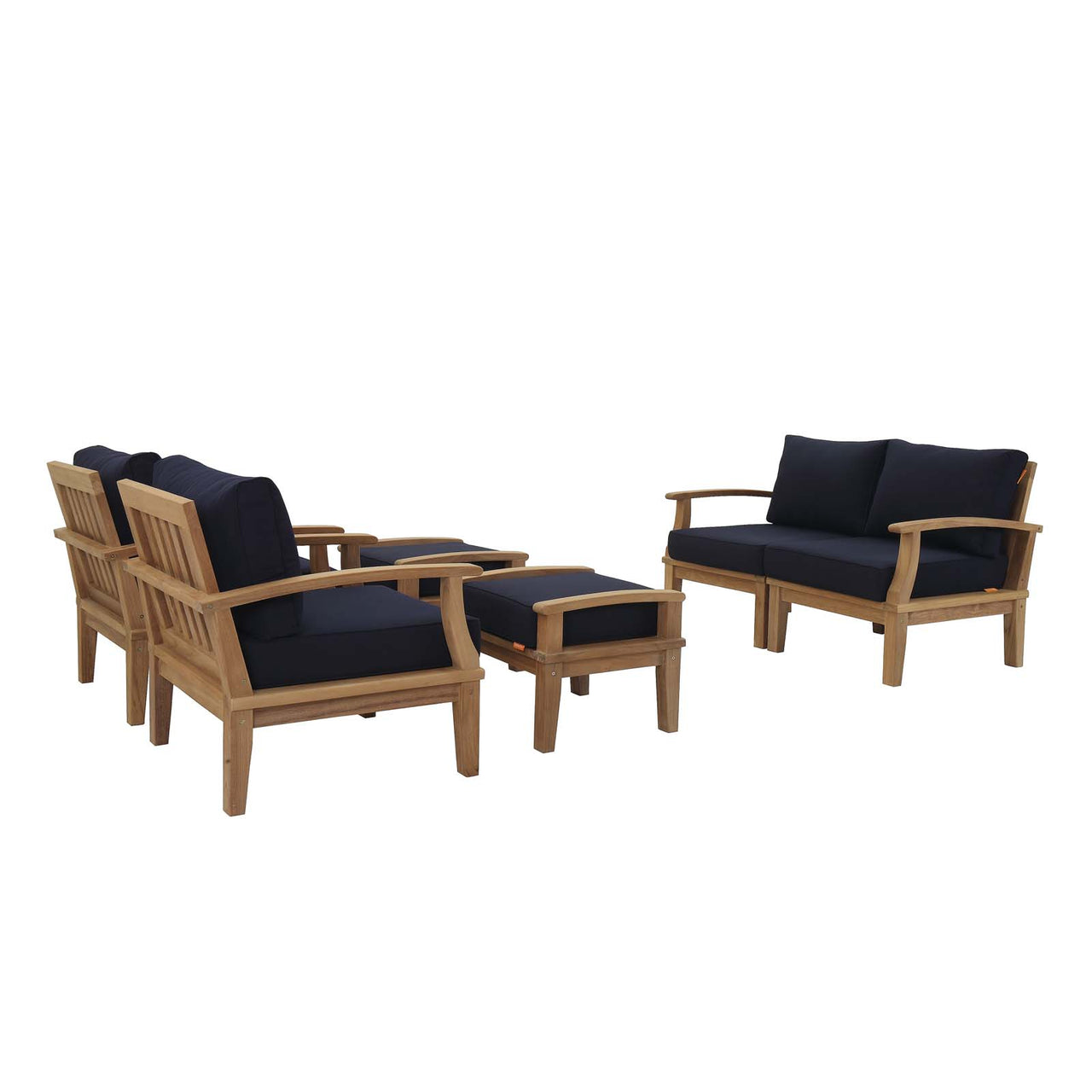 Marina 6 Piece Outdoor Patio Teak Set, Natural Wood & Navy