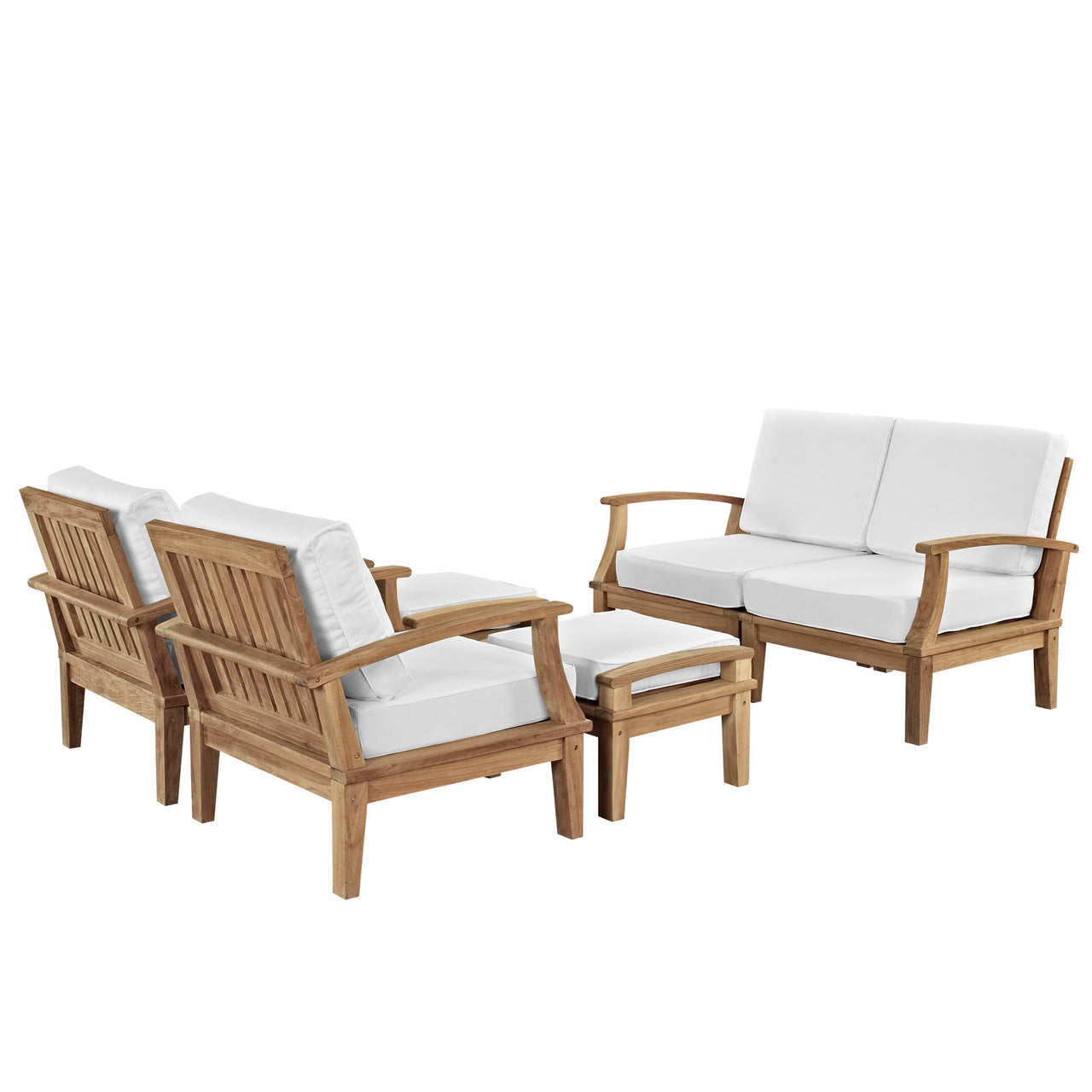 Marina 6 Piece Outdoor Patio Teak Set, Natural Wood & White