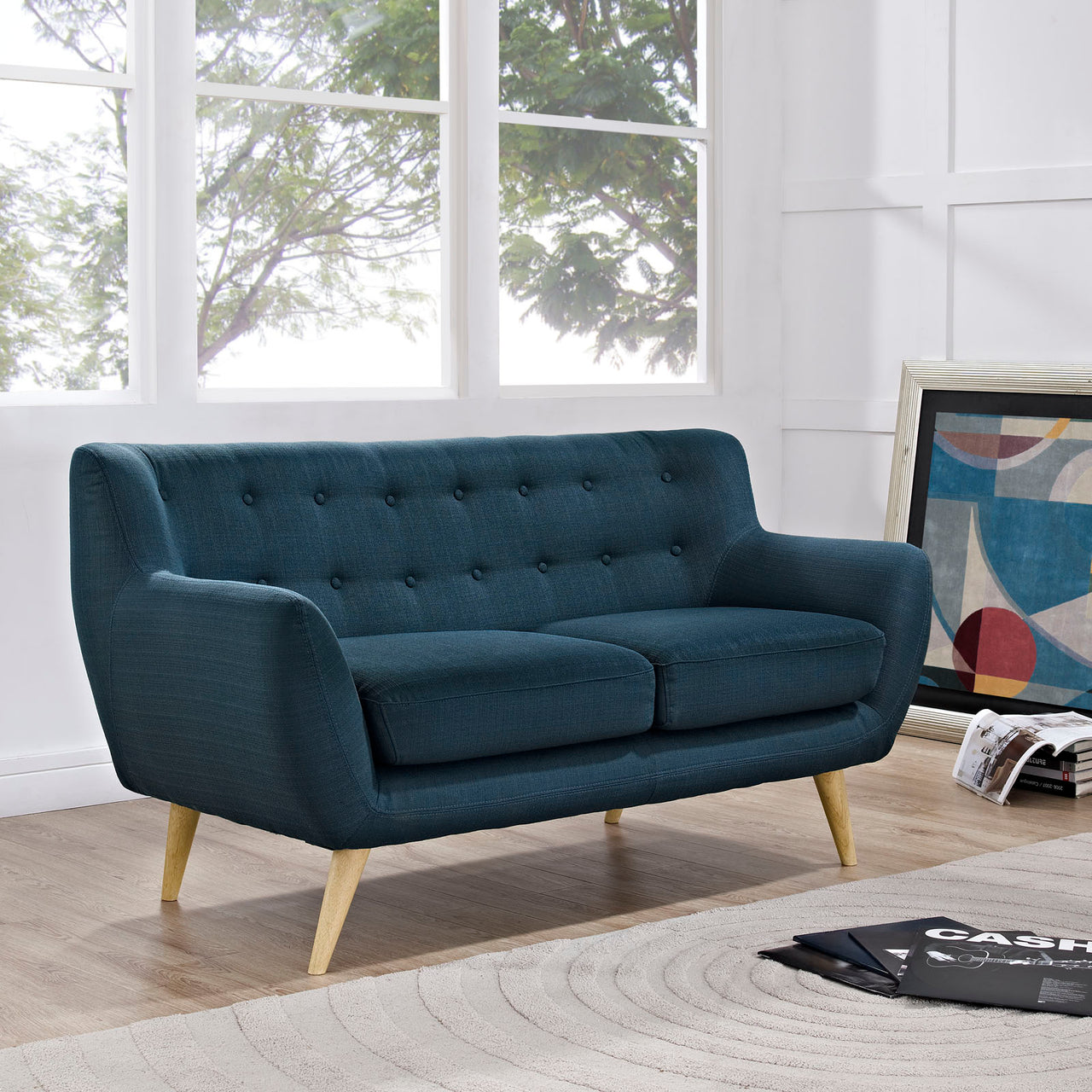 Remark Upholstered Fabric Loveseat, Azure