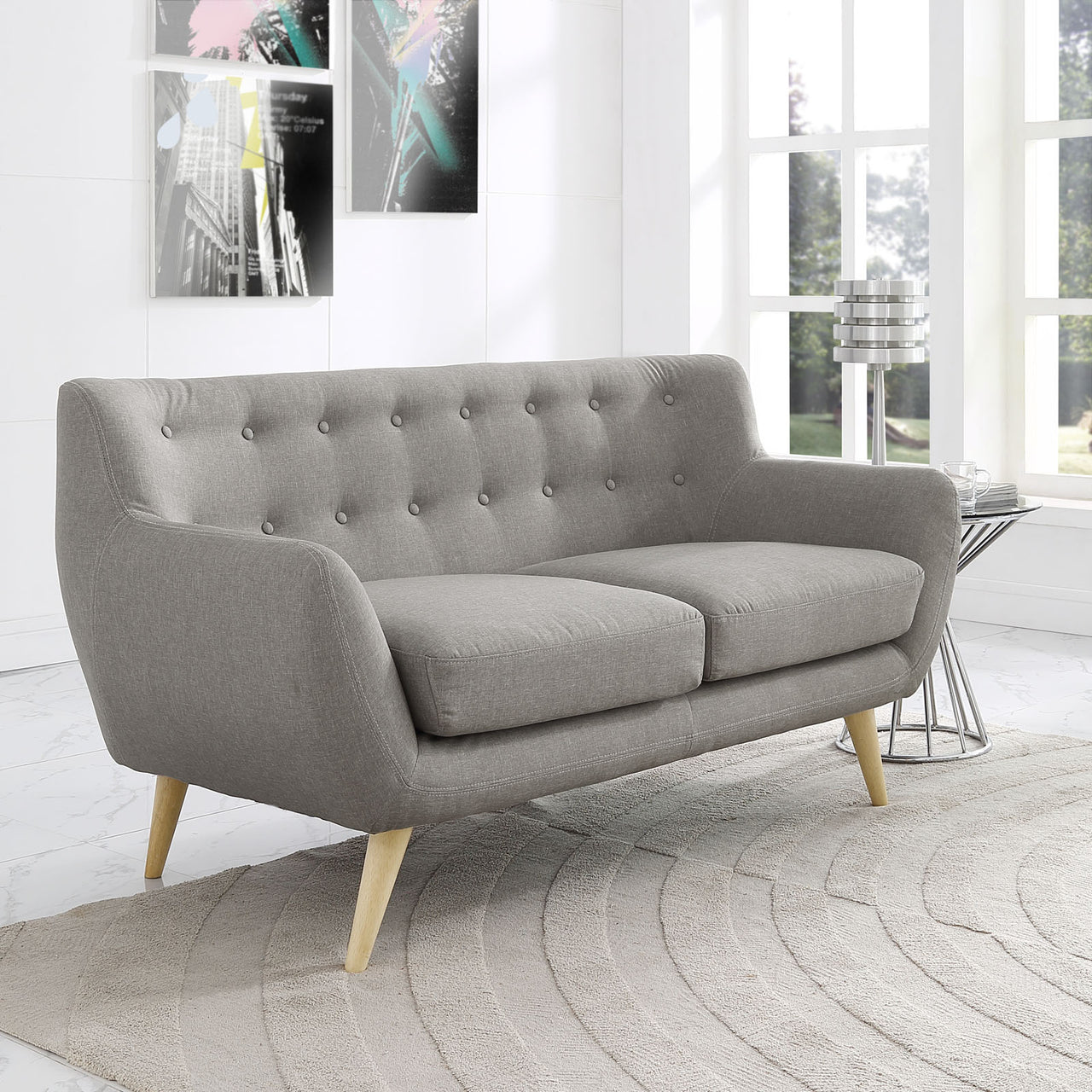 Remark Upholstered Fabric Loveseat, Light Gray