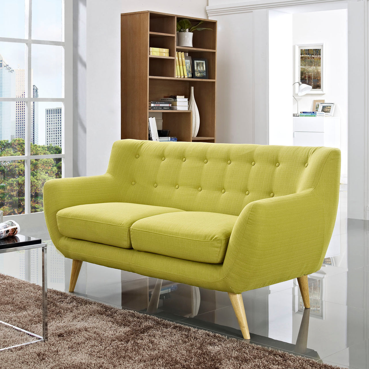 Engage Fabric Loveseat, Chartreuse