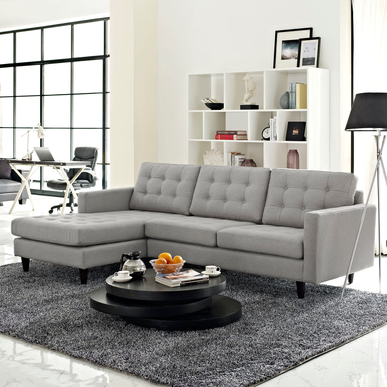 Dynasty Left-Facing Fabric Sectional Sofa, Light Gray