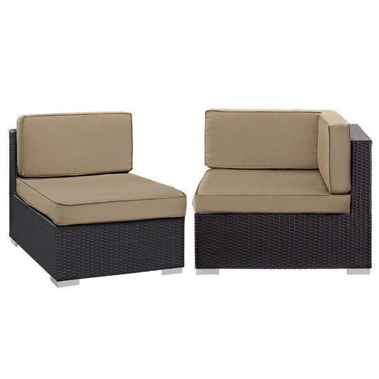 Commune Corner and Middle Alfresco Chair Set | Outdoor Modular Sectional Components, Espresso & Mocha