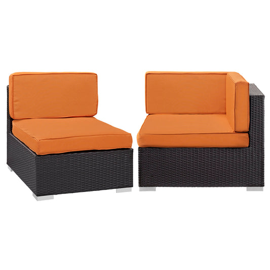 Commune Corner and Middle Alfresco Chair Set | Outdoor Modular Sectional Components, Espresso & Orange