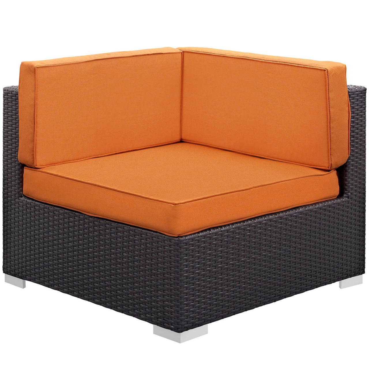 Commune Corner and Middle Alfresco Chair Set | Outdoor Modular Sectional Components, Espresso & Orange
