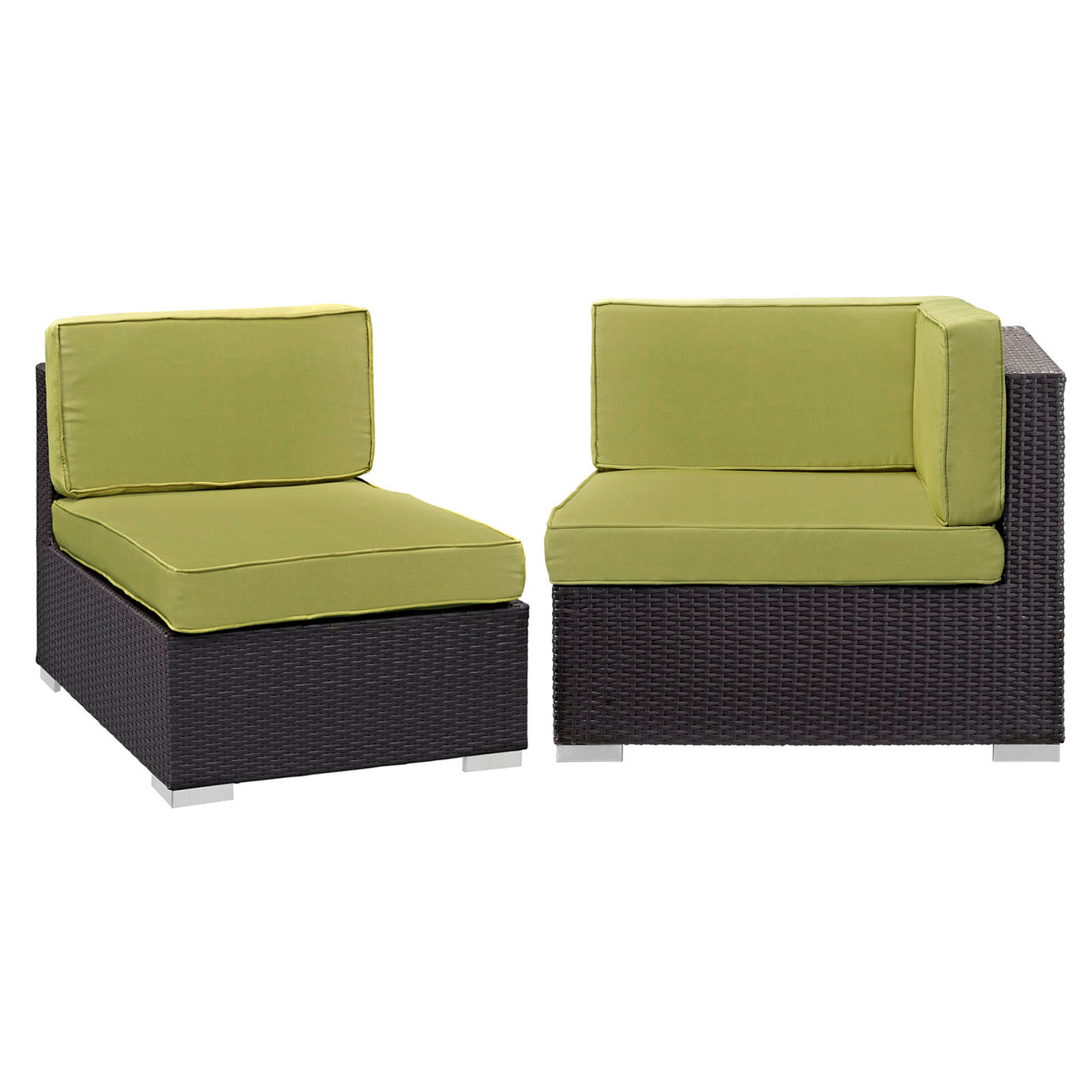 Gather Corner and Middle Outdoor Patio Chair Set | Outdoor Modular Sectional Components, Espresso & Peridot
