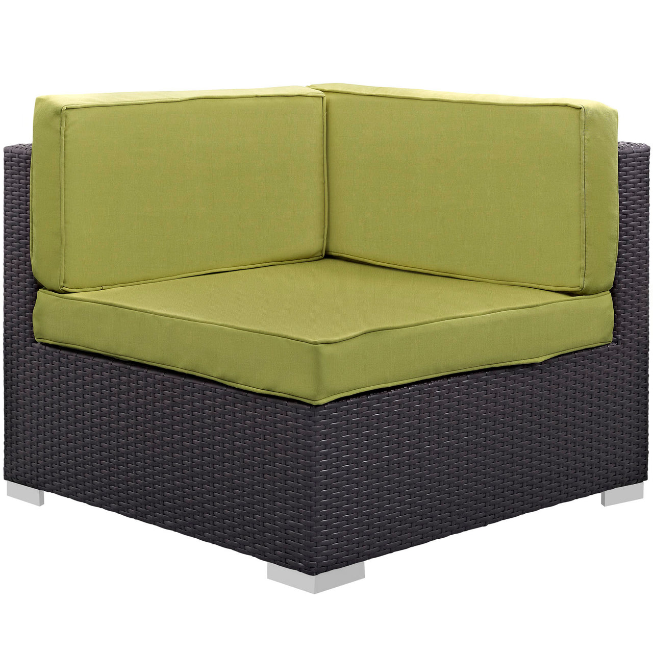 Gather Corner and Middle Outdoor Patio Chair Set | Outdoor Modular Sectional Components, Espresso & Peridot