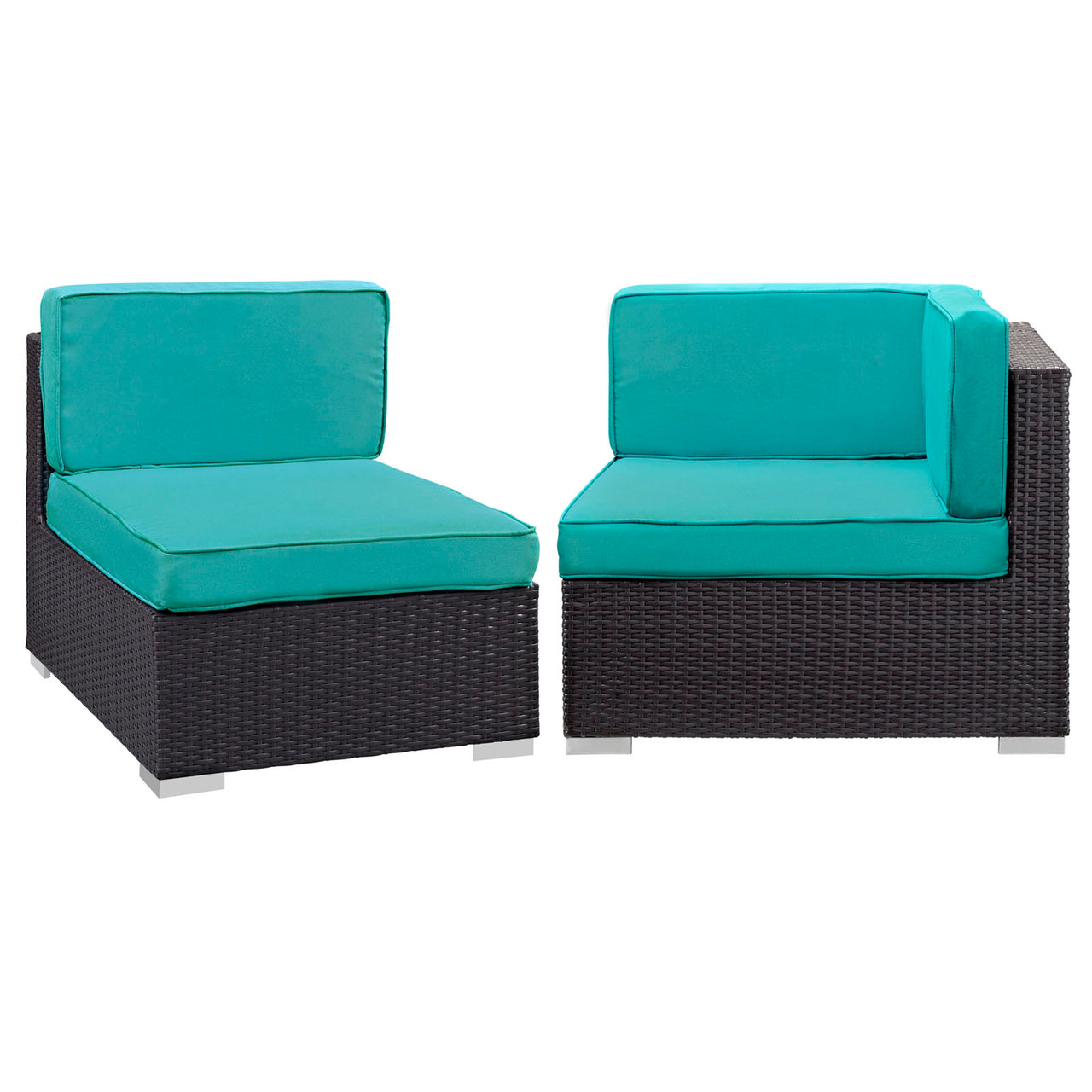 Gather Corner and Middle Outdoor Patio Chair Set | Outdoor Modular Sectional Components, Espresso & Turquoise