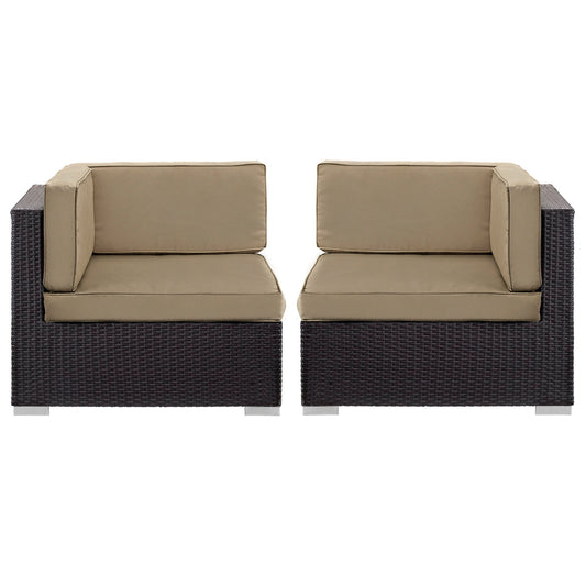 Commune Alfresco Corner Chair Set of 2 | Outdoor Modular Sectional Components, Espresso & Mocha