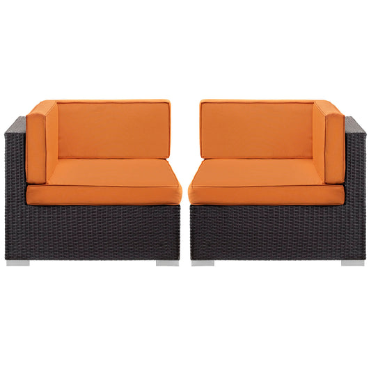 Commune Alfresco Corner Chair Set of 2 | Outdoor Modular Sectional Components, Espresso & Orange