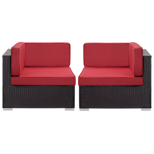 Commune Alfresco Corner Chair Set of 2 | Outdoor Modular Sectional Components, Espresso & Red